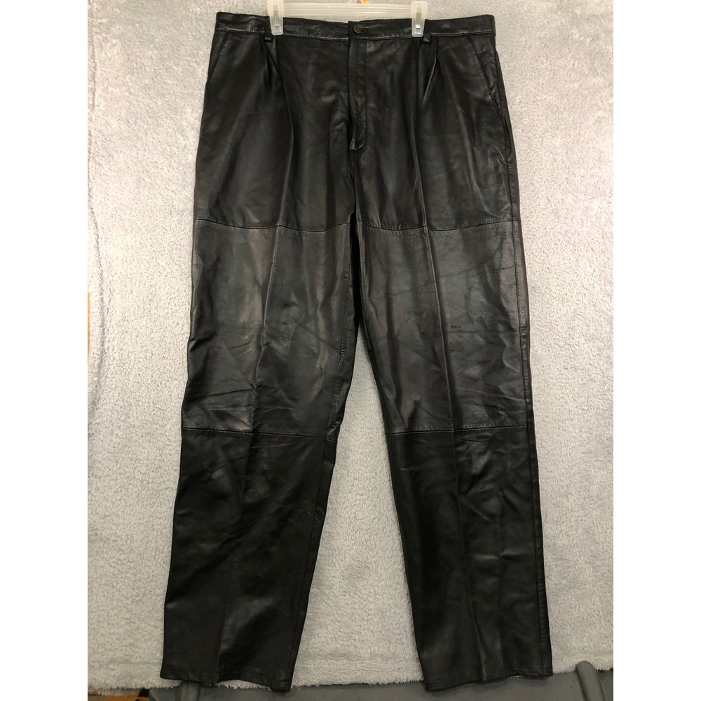 Bagazio Leather Pants Men 42x34 Black Real Leather Pleated Biker Rocker